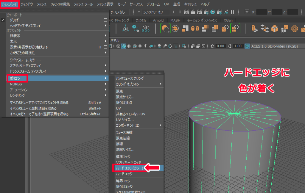 ディスプレイ > ポリゴン > ハード エッジ(カラー)を選択